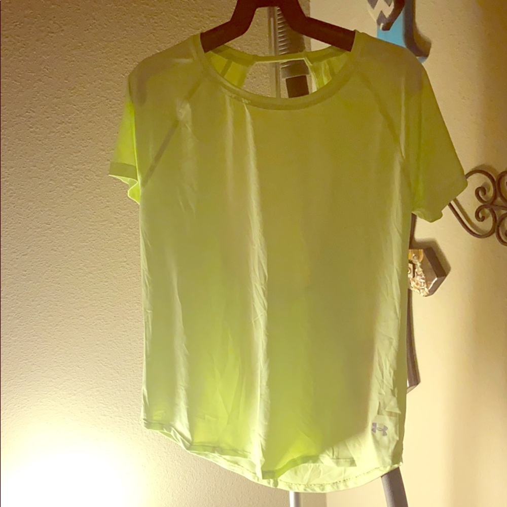 Lime green athletic top and a grey Addidas tee.